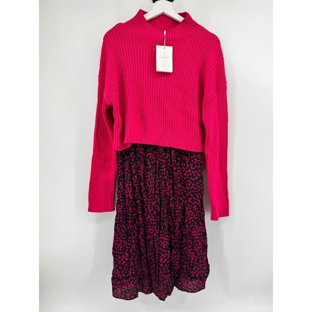 Seraphine Maternity Nursing 2-in-1 Ribbed Sweater and Printed Midi Dress Pink 4